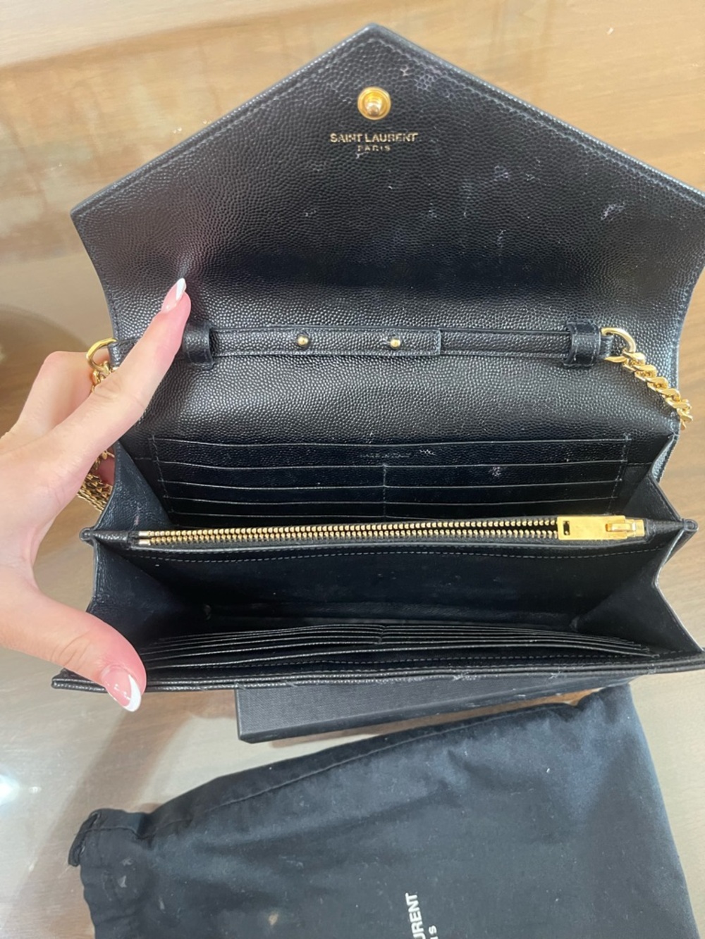 Saint Laurent Black Leather Chain Crossbody with gold chain - Picture 6 of 8